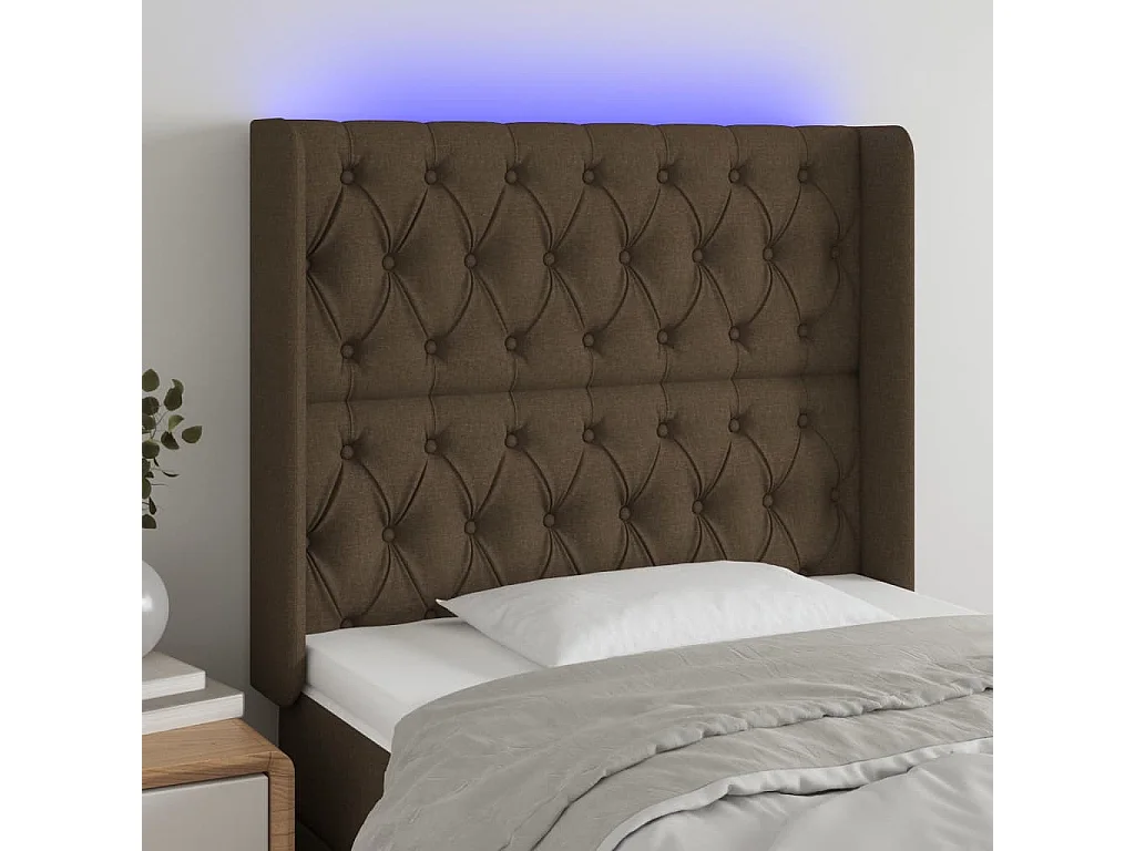 Hoofdbord | Hoofdeinde LED 103x16x118/128 cm stof donkerbruin