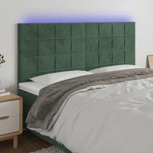 Hoofdbord | Hoofdeinde LED 200x5x118/128 cm fluweel donkergroen Hoofdbord | Hoofdeinde LED 200x5x118/128 cm fluweel donkergroen