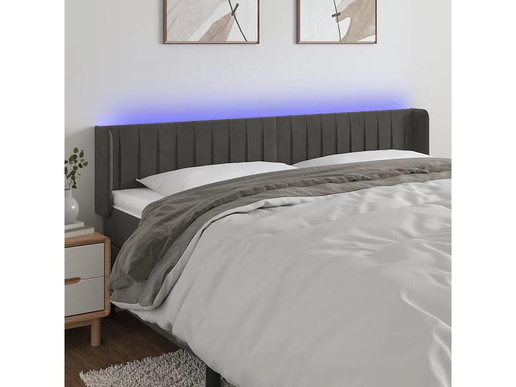 Hoofdbord | Hoofdeinde LED 183x16x78/88 cm fluweel donkergrijs