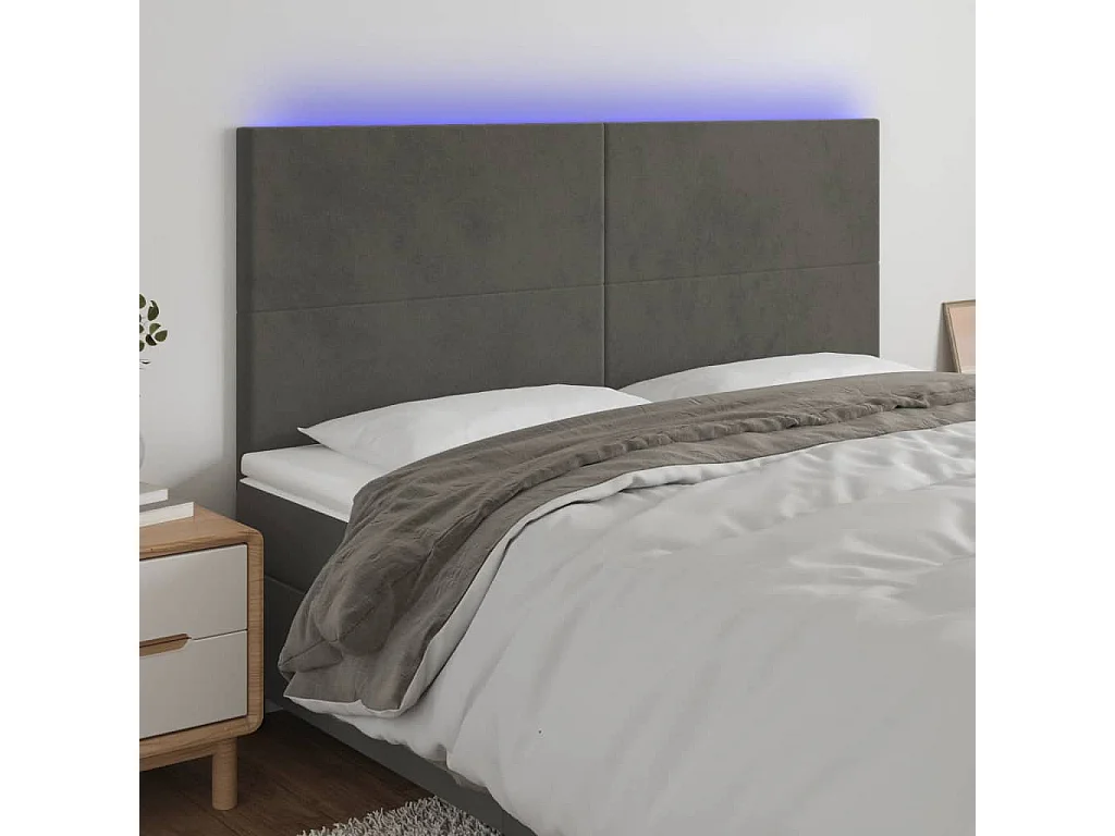 Hoofdbord | Hoofdeinde LED 180x5x118/128 cm fluweel donkergrijs