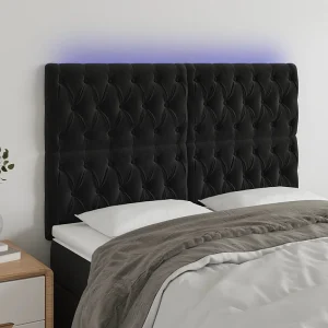 Hoofdbord | Hoofdeinde LED 144x7x118/128 cm fluweel zwart