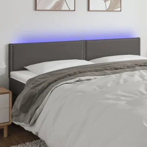 Hoofdbord | Hoofdeinde LED 200x5x78/88 cm kunstleer grijs Hoofdbord | Hoofdeinde LED 200x5x78/88 cm kunstleer grijs