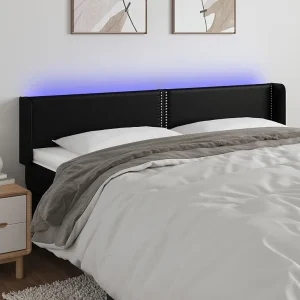 Hoofdbord | Hoofdeinde LED 203x16x78/88 cm kunstleer zwart Hoofdbord | Hoofdeinde LED 203x16x78/88 cm kunstleer zwart