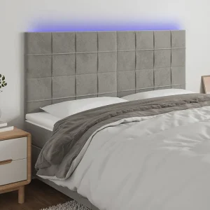 Hoofdbord | Hoofdeinde LED 200x5x118/128 cm fluweel lichtgrijs Hoofdbord | Hoofdeinde LED 200x5x118/128 cm fluweel lichtgrijs
