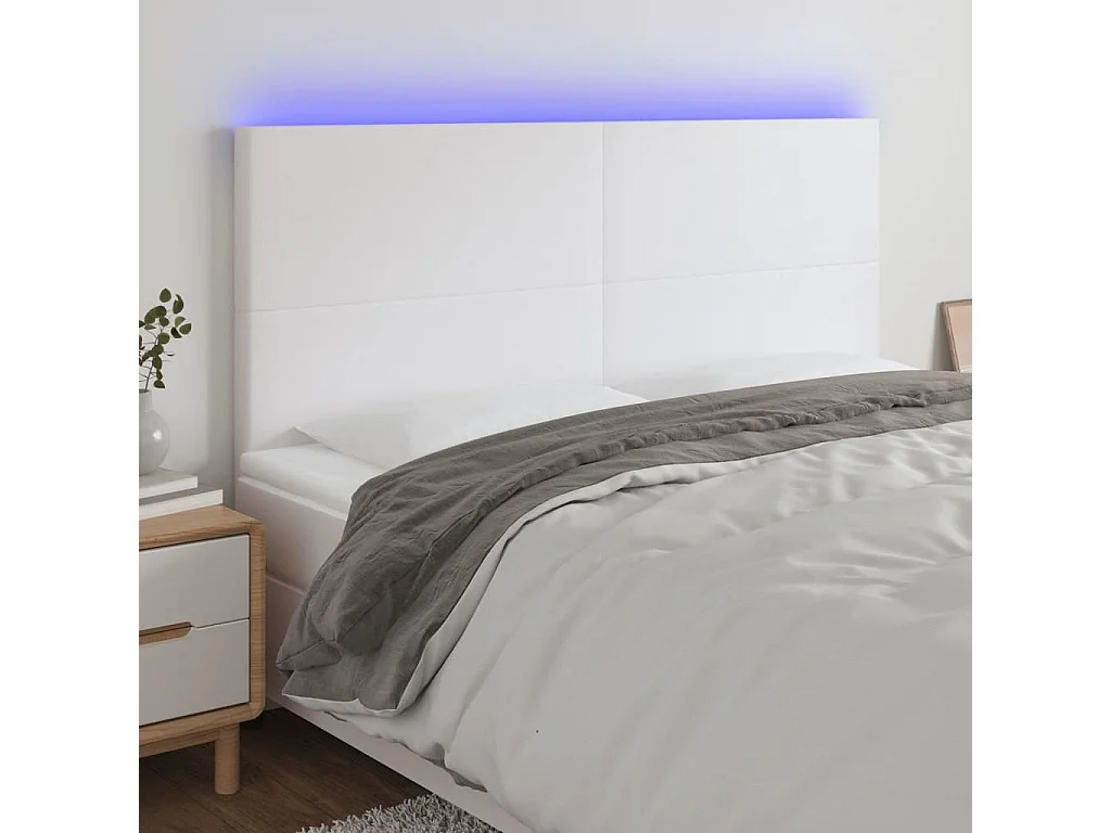Hoofdbord | Hoofdeinde LED 160x5x118/128 cm kunstleer wit