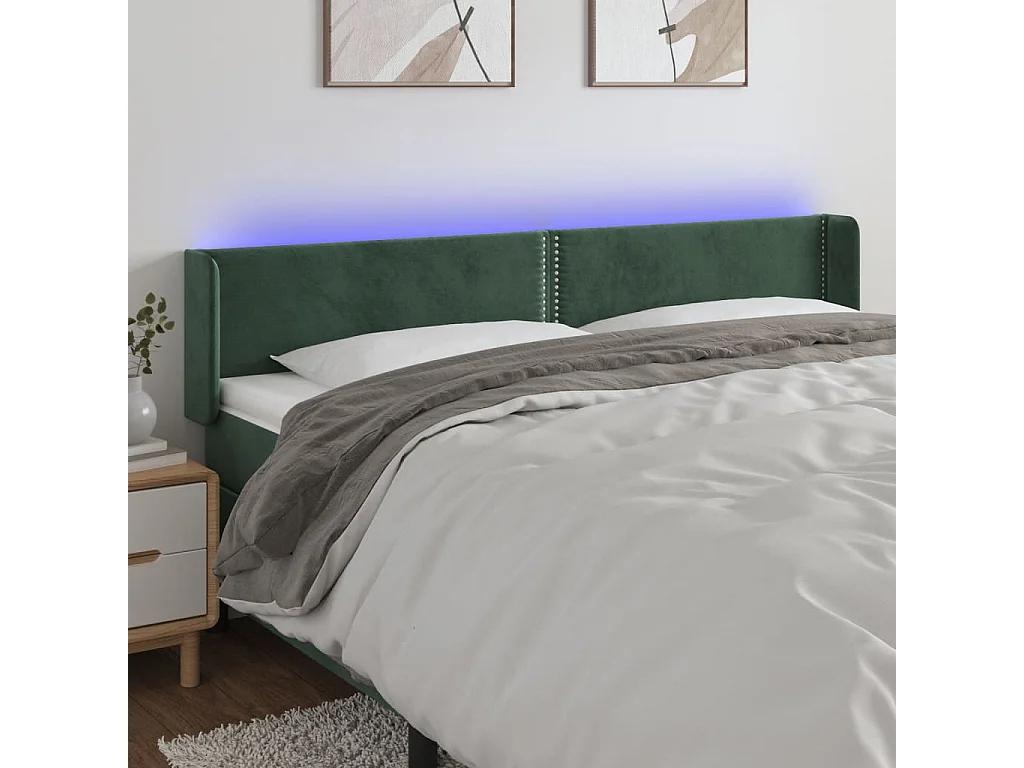 Hoofdbord | Hoofdeinde LED 203x16x78/88 cm fluweel donkergroen
