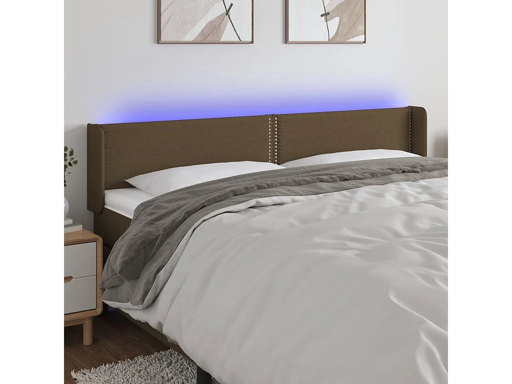Hoofdbord | Hoofdeinde LED 183x16x78/88 cm stof donkerbruin