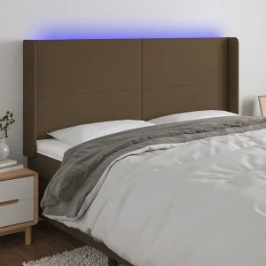 Hoofdbord | Hoofdeinde LED 203x16x118/128 cm stof donkerbruin Hoofdbord | Hoofdeinde LED 203x16x118/128 cm stof donkerbruin