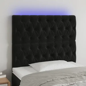 Hoofdbord | Hoofdeinde LED 90x7x118/128 cm fluweel zwart Hoofdbord | Hoofdeinde LED 90x7x118/128 cm fluweel zwart