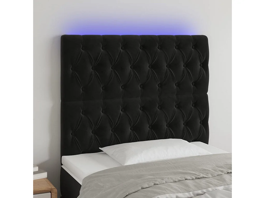 Hoofdbord | Hoofdeinde LED 90x7x118/128 cm fluweel zwart