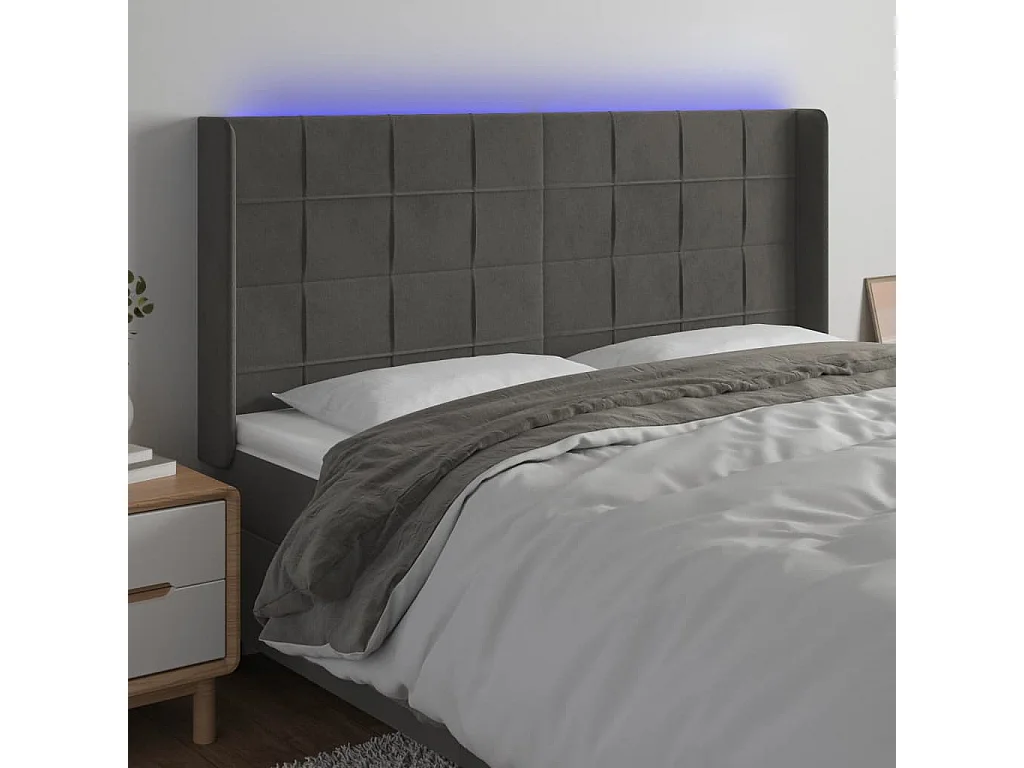 Hoofdbord | Hoofdeinde LED 163x16x118/128 cm fluweel donkergrijs