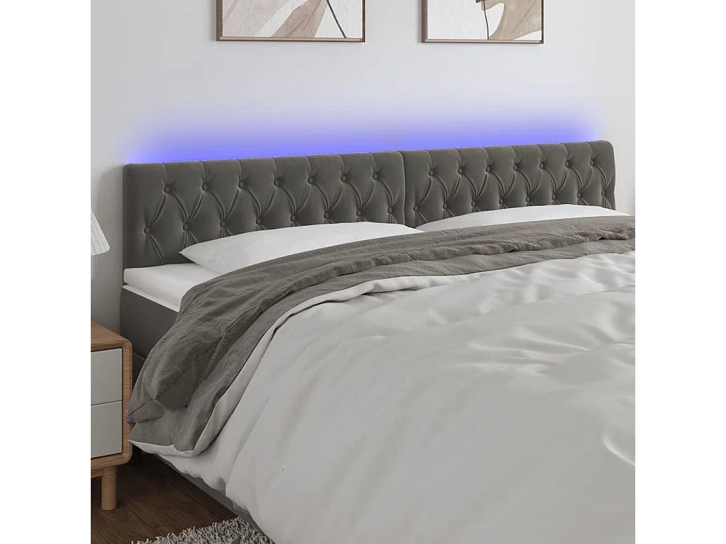 Hoofdbord | Hoofdeinde LED 180x7x78/88 cm fluweel donkergrijs
