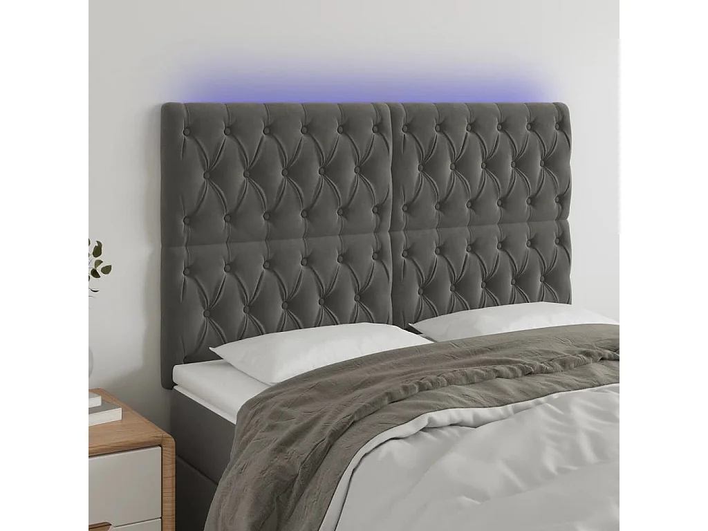 Hoofdbord | Hoofdeinde LED 160x7x118/128 cm fluweel donkergrijs