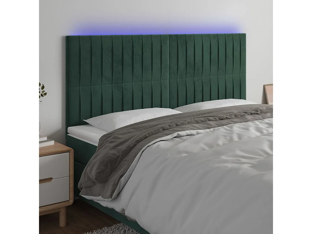 Hoofdbord | Hoofdeinde LED 200x5x118/128 cm fluweel donkergroen
