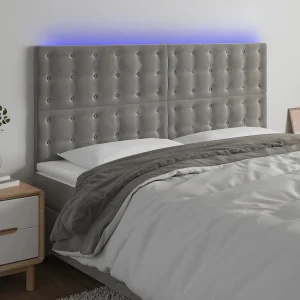 Hoofdbord | Hoofdeinde LED 200x5x118/128 cm fluweel lichtgrijs Hoofdbord | Hoofdeinde LED 200x5x118/128 cm fluweel lichtgrijs