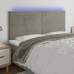 Hoofdbord | Hoofdeinde LED 160x5x118/128 cm fluweel lichtgrijs Hoofdbord | Hoofdeinde LED 160x5x118/128 cm fluweel lichtgrijs