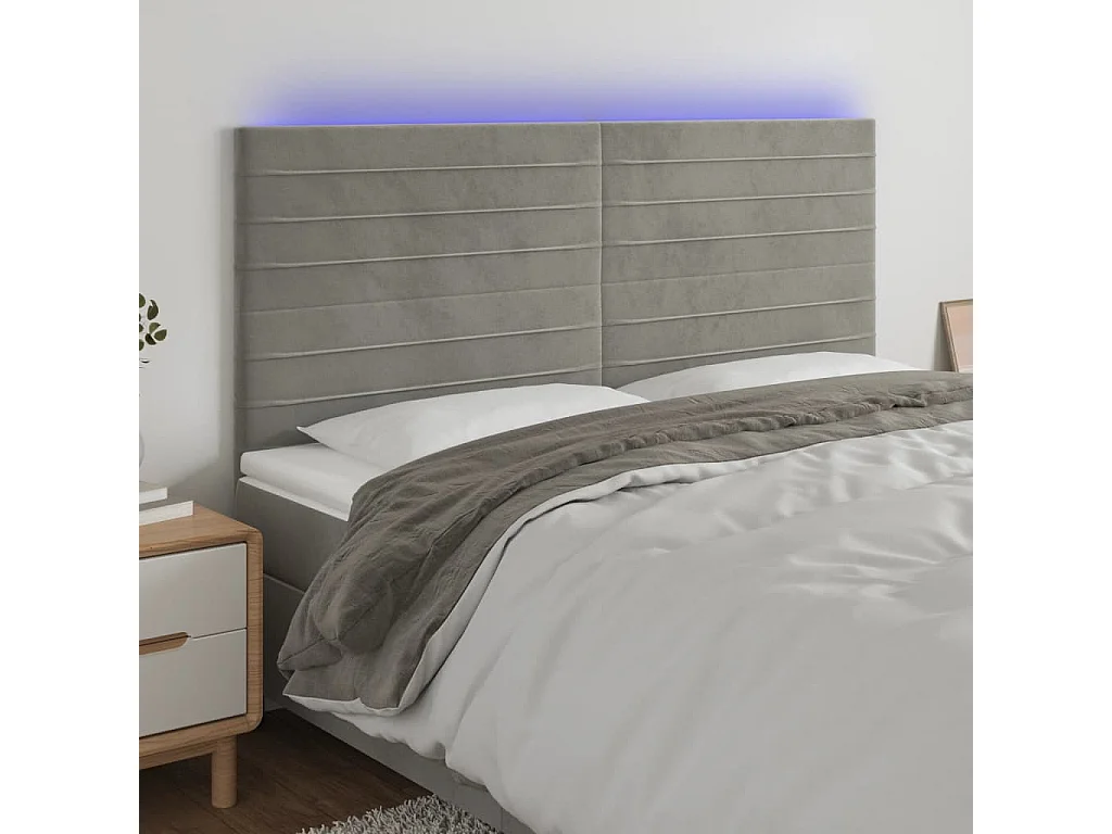 Hoofdbord | Hoofdeinde LED 160x5x118/128 cm fluweel lichtgrijs