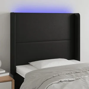 Hoofdbord | Hoofdeinde LED 103x16x118/128 cm kunstleer zwart Hoofdbord | Hoofdeinde LED 103x16x118/128 cm kunstleer zwart