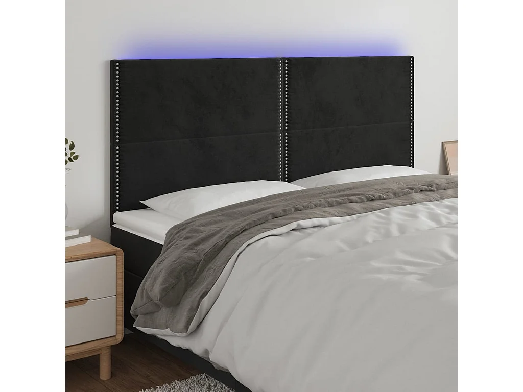 Hoofdbord | Hoofdeinde LED 200x5x118/128 cm fluweel zwart