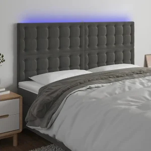 Hoofdbord | Hoofdeinde LED 180x5x118/128 cm fluweel donkergrijs Hoofdbord | Hoofdeinde LED 180x5x118/128 cm fluweel donkergrijs
