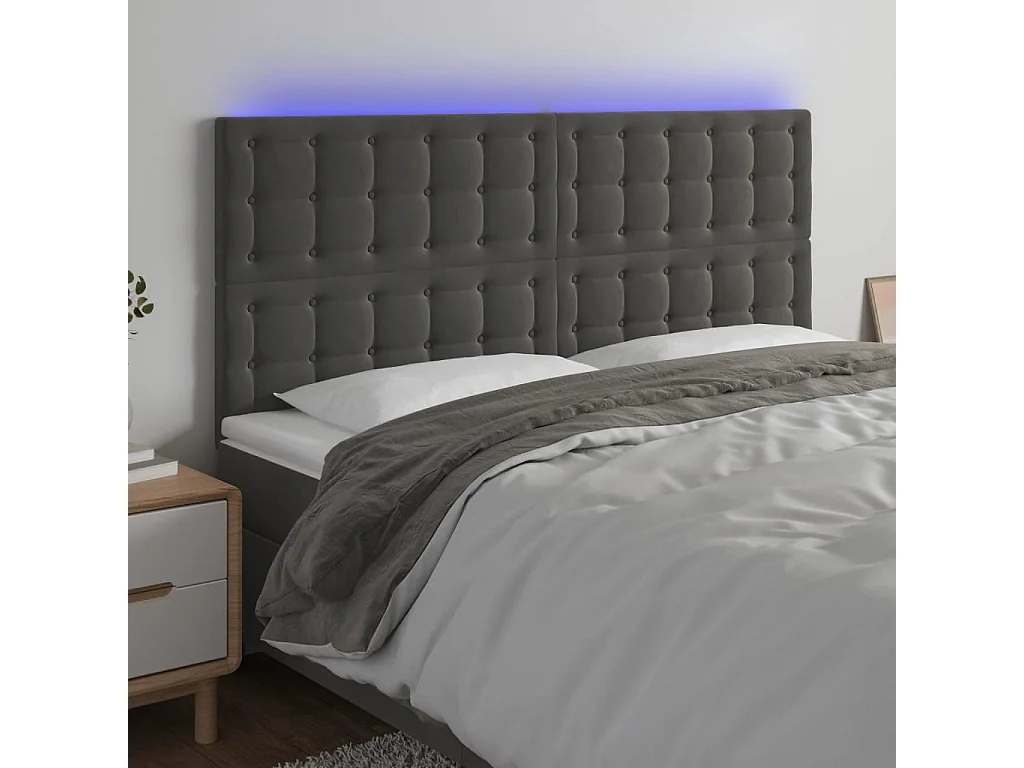 Hoofdbord | Hoofdeinde LED 180x5x118/128 cm fluweel donkergrijs
