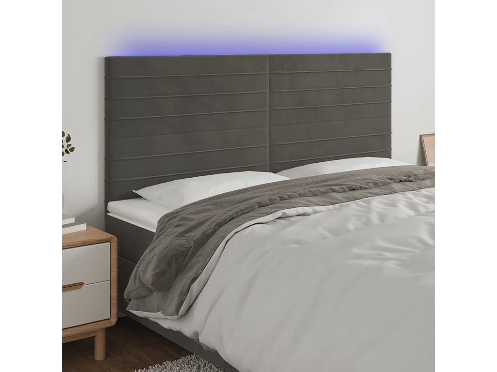 Hoofdbord | Hoofdeinde LED 180x5x118/128 cm fluweel donkergrijs