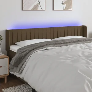 Hoofdbord | Hoofdeinde LED 203x16x78/88 cm stof donkerbruin