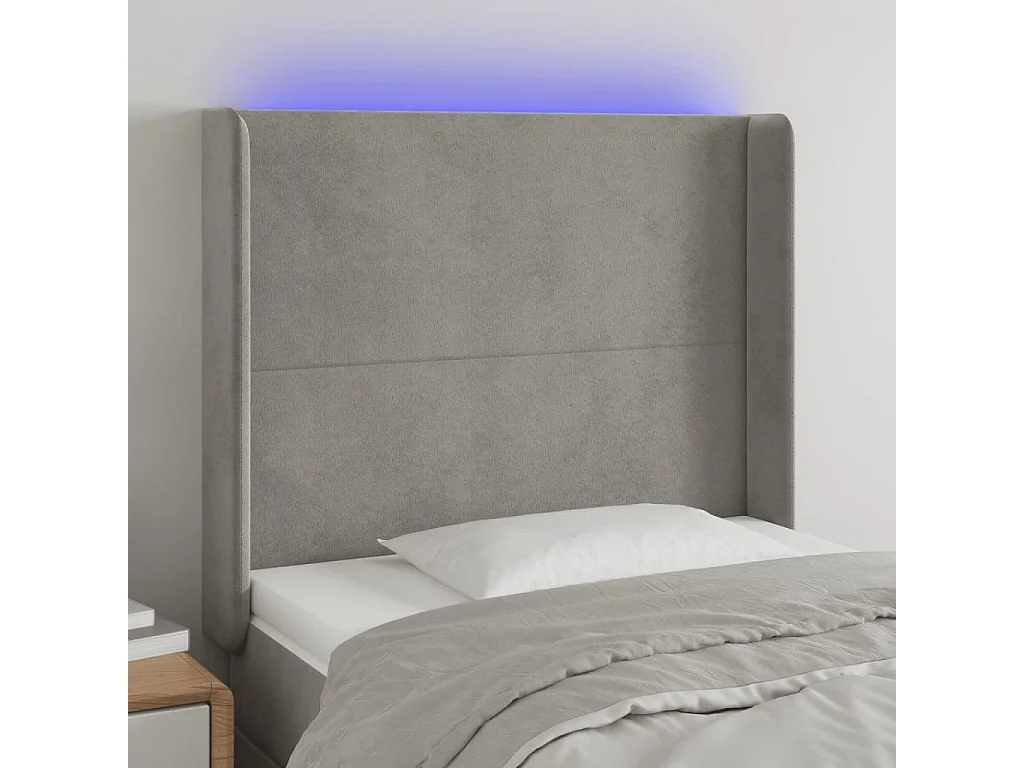 Hoofdbord | Hoofdeinde LED 83x16x118/128 cm fluweel lichtgrijs