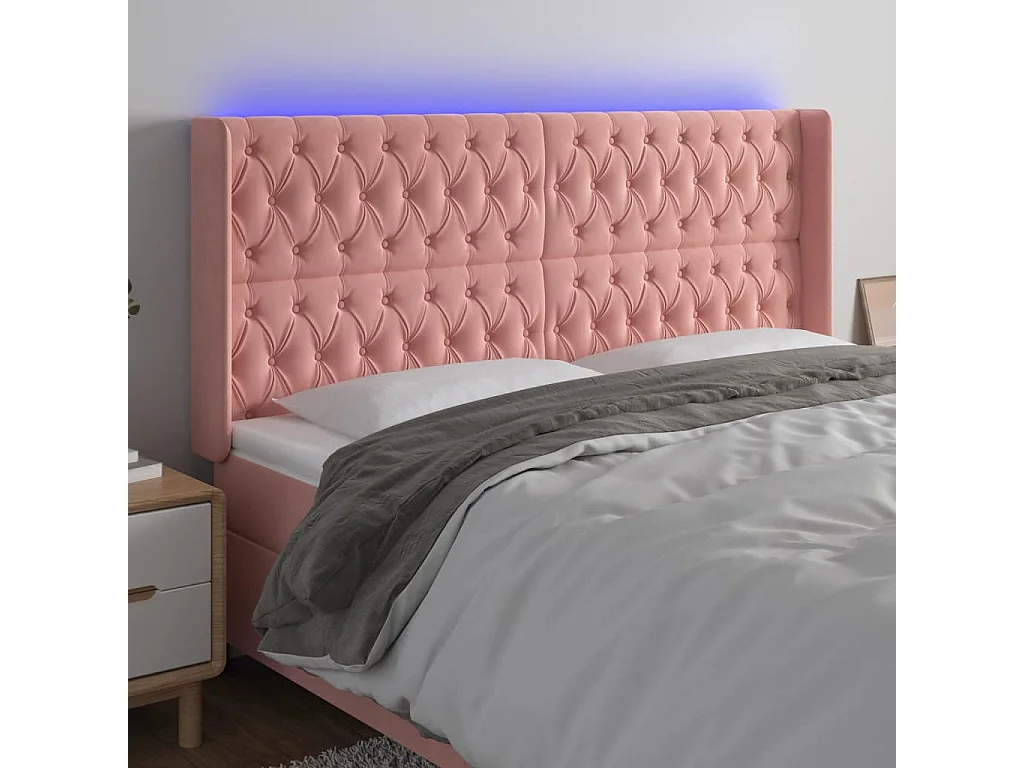 Hoofdbord | Hoofdeinde LED 183x16x118/128 cm fluweel roze