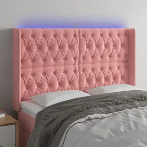 Hoofdbord | Hoofdeinde LED 147x16x118/128 cm fluweel roze