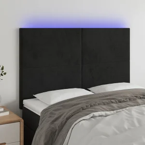 Hoofdbord | Hoofdeinde LED 144x5x118/128 cm fluweel zwart Hoofdbord | Hoofdeinde LED 144x5x118/128 cm fluweel zwart