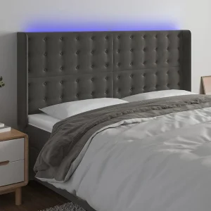 Hoofdbord | Hoofdeinde LED 203x16x118/128 cm fluweel donkergrijs Hoofdbord | Hoofdeinde LED 203x16x118/128 cm fluweel donkergrijs