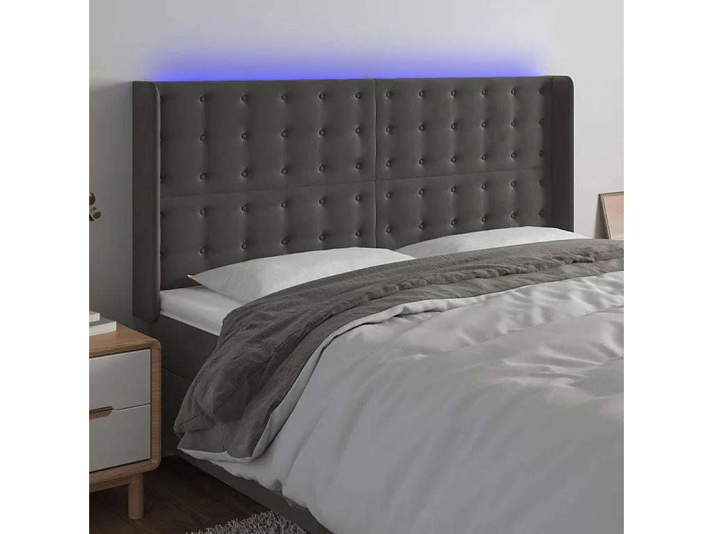 Hoofdbord | Hoofdeinde LED 203x16x118/128 cm fluweel donkergrijs