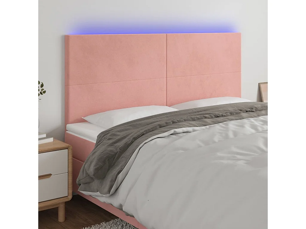 Hoofdbord | Hoofdeinde LED 180x5x118/128 cm fluweel roze