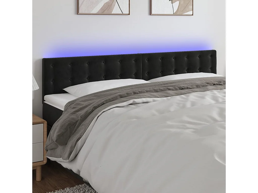 Hoofdbord | Hoofdeinde LED 200x5x78/88 cm fluweel zwart