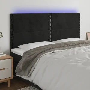 Hoofdbord | Hoofdeinde LED 180x5x118/128 cm fluweel zwart Hoofdbord | Hoofdeinde LED 180x5x118/128 cm fluweel zwart