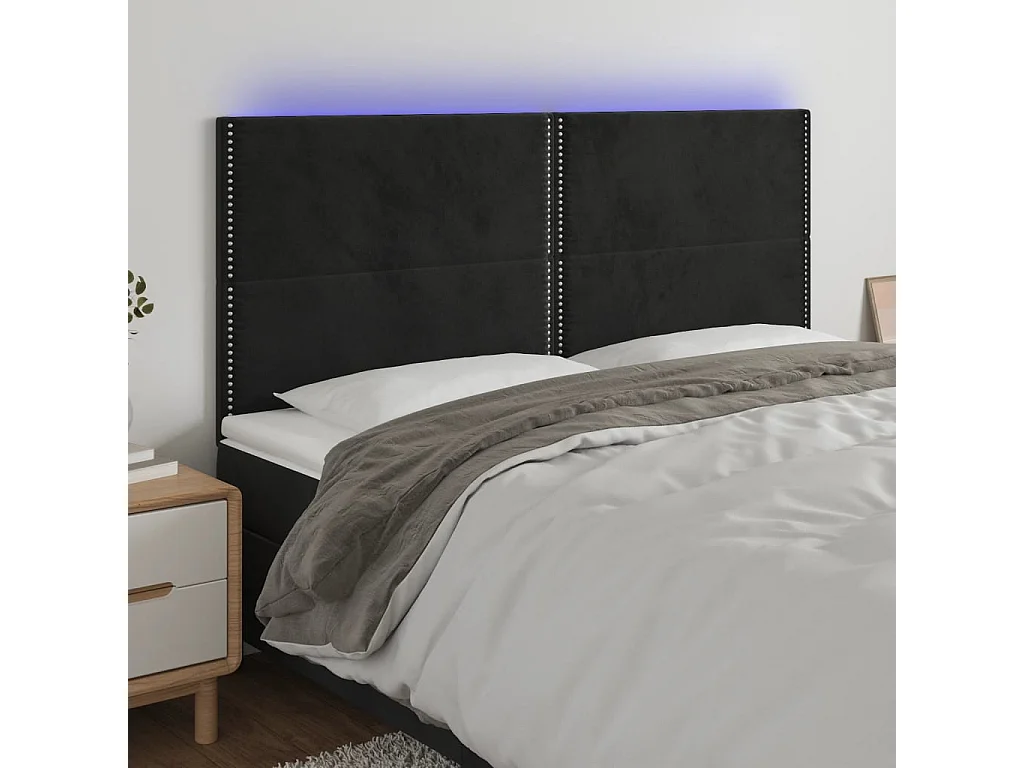Hoofdbord | Hoofdeinde LED 180x5x118/128 cm fluweel zwart
