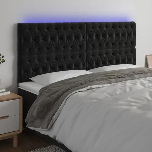 Hoofdbord | Hoofdeinde LED 200x7x118/128 cm fluweel zwart Hoofdbord | Hoofdeinde LED 200x7x118/128 cm fluweel zwart