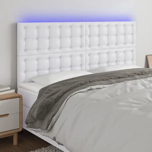 Hoofdbord | Hoofdeinde LED 200x5x118/128 cm kunstleer wit
