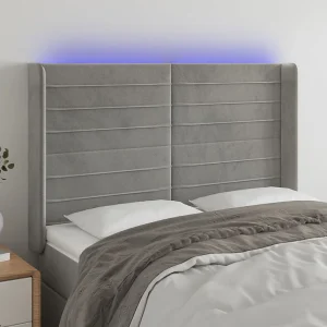 Hoofdbord | Hoofdeinde LED 147x16x118/128 cm fluweel lichtgrijs