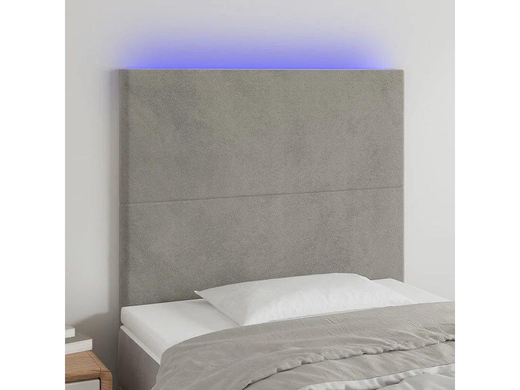 Hoofdbord | Hoofdeinde LED 90x5x118/128 cm fluweel lichtgrijs