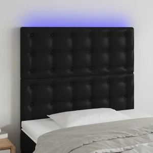 Hoofdbord | Hoofdeinde LED 80x5x118/128 cm kunstleer zwart Hoofdbord | Hoofdeinde LED 80x5x118/128 cm kunstleer zwart