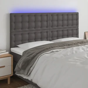 Hoofdbord | Hoofdeinde LED 180x5x118/128 cm kunstleer grijs Hoofdbord | Hoofdeinde LED 180x5x118/128 cm kunstleer grijs
