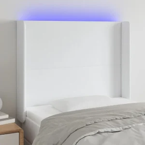Hoofdbord | Hoofdeinde LED 93x16x118/128 cm kunstleer wit Hoofdbord | Hoofdeinde LED 93x16x118/128 cm kunstleer wit