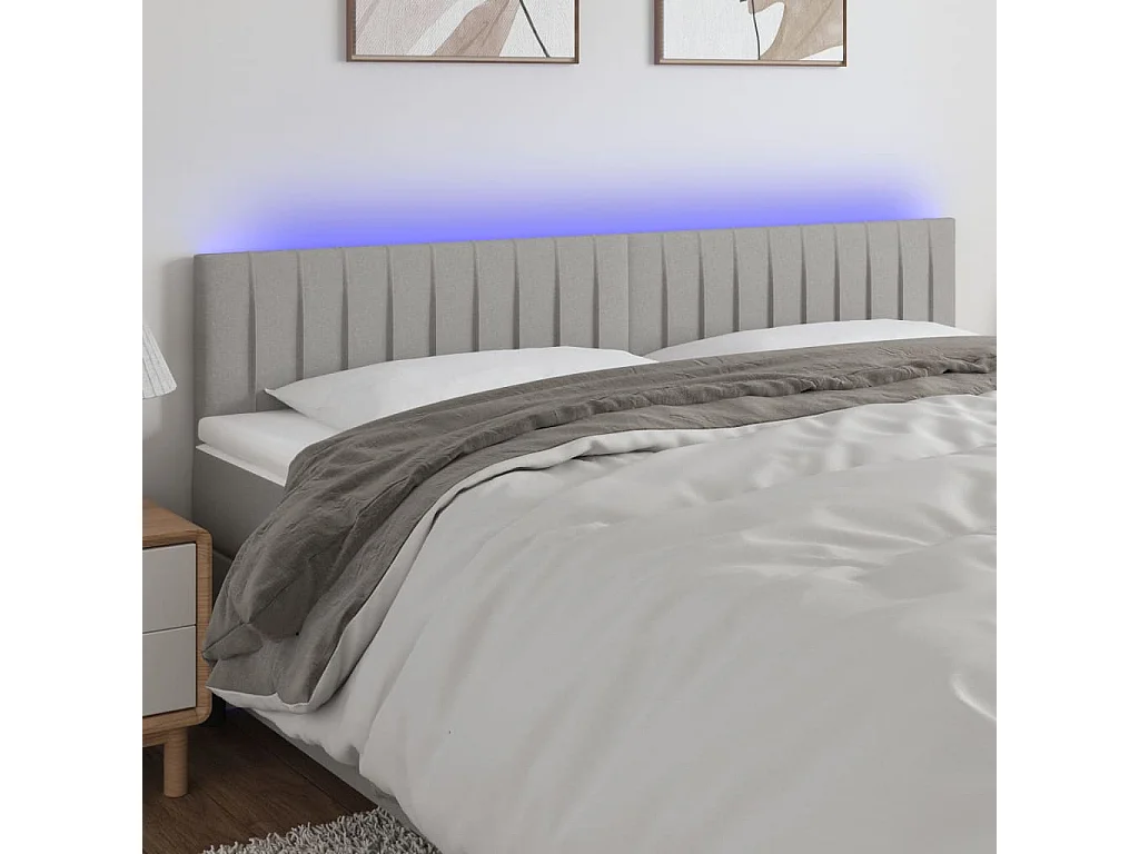 Hoofdbord | Hoofdeinde LED 180x5x78/88 cm stof lichtgrijs