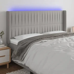 Hoofdbord | Hoofdeinde LED 203x16x118/128 cm stof lichtgrijs