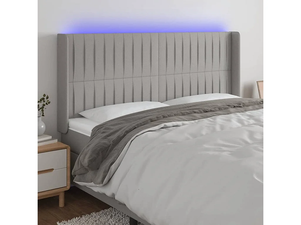 Hoofdbord | Hoofdeinde LED 203x16x118/128 cm stof lichtgrijs