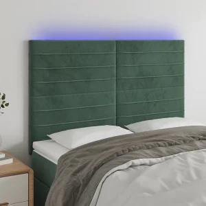 Hoofdbord | Hoofdeinde LED 144x5x118/128 cm fluweel donkergroen Hoofdbord | Hoofdeinde LED 144x5x118/128 cm fluweel donkergroen
