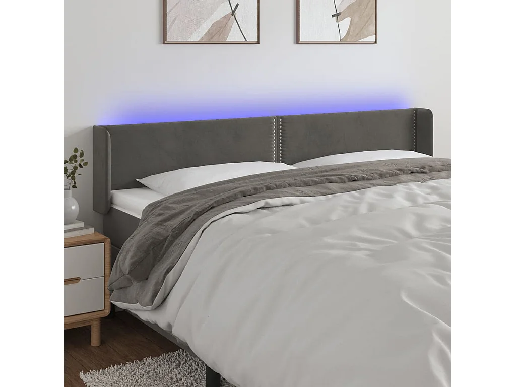 Hoofdbord | Hoofdeinde LED 203x16x78/88 cm fluweel donkergrijs