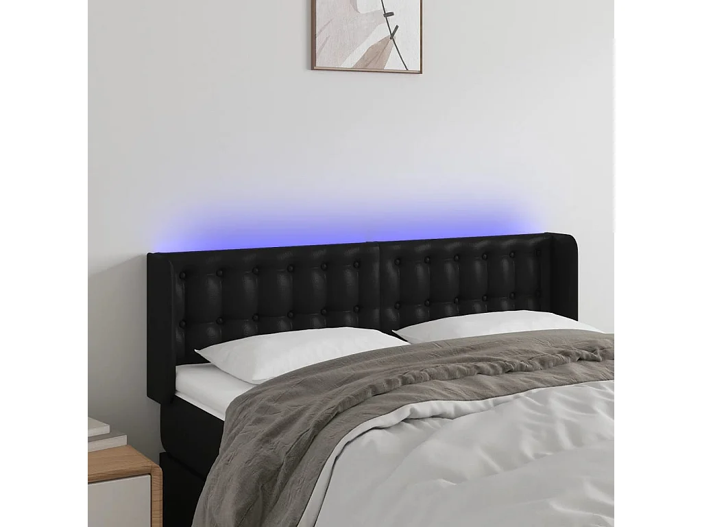Hoofdbord | Hoofdeinde LED 147x16x78/88 cm kunstleer zwart